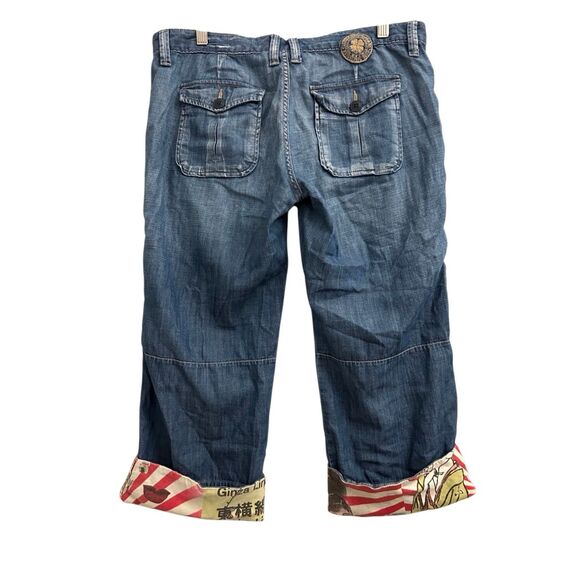 Y2K Lucky Brand Jeans Japanese Ukiyoe Art Pattern Cropped Jeans size 29 Hippie - Picture 2 of 12